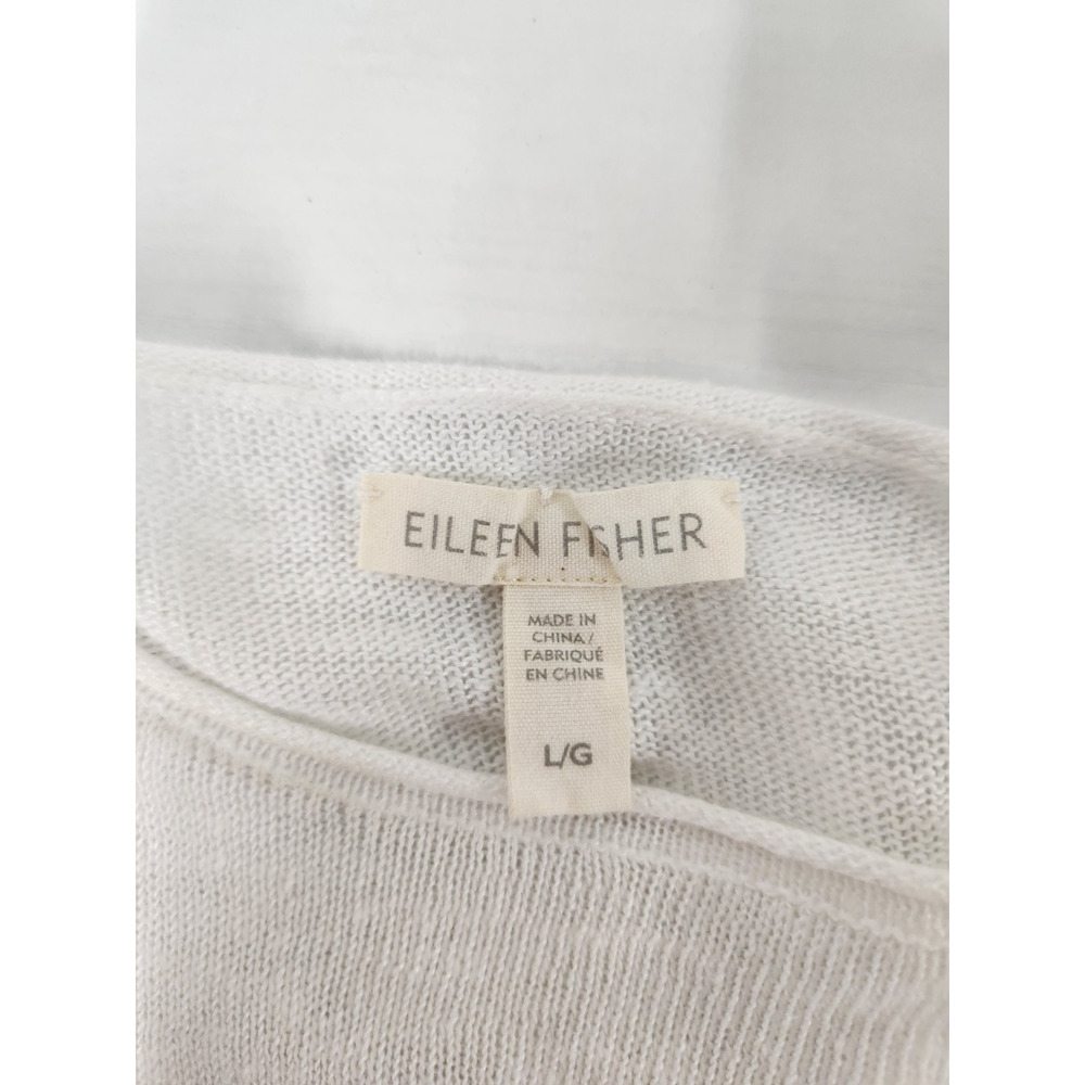Eileen Fisher Women's Organic Linen Short Sleeve Asymmetric Tunic, Size L, White - Picture 8 of 10